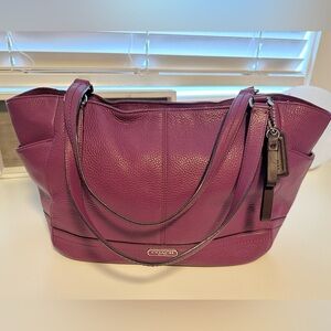 Coach Park Carrie Dark Pink/Purple Pebbled Leather Tote Shoulder Bag